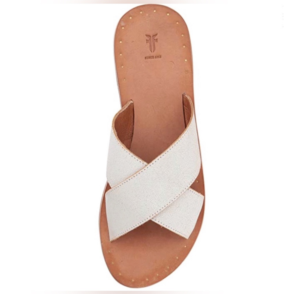 FRYE Redwood Ally Crisscross White Distressed Leather Slide Sandal Sz 10